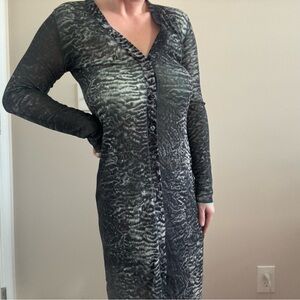 FUZZI Jean Paul Gaultier Leopard Animal Print Long Sleeve Button Down Dress